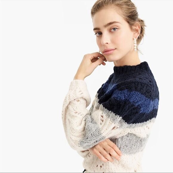 ✨ J. Crew Sweater Big Sur Alpaca Knit Crewneck Colorblock Navy Stripe✨ - Picture 2 of 11